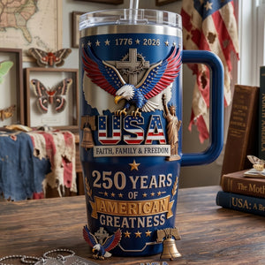 Faith Family & Freedom 40oz Tumbler With Handle - Personalized Gifts For Patriots 01qhlu280526