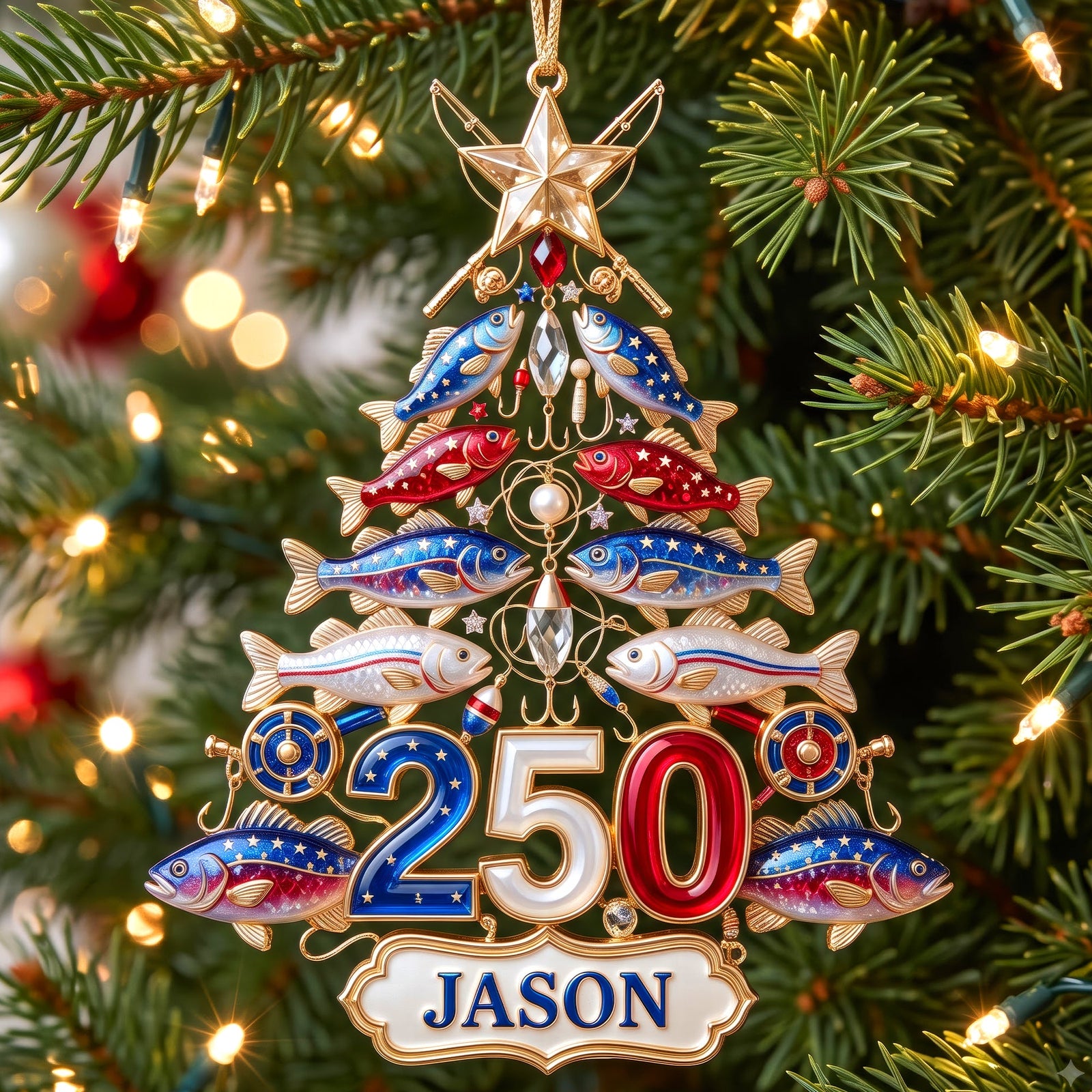 Fishing 250th USA  Anniversary Ornament - Personalized Gifts For Christmas 04pgqn220826