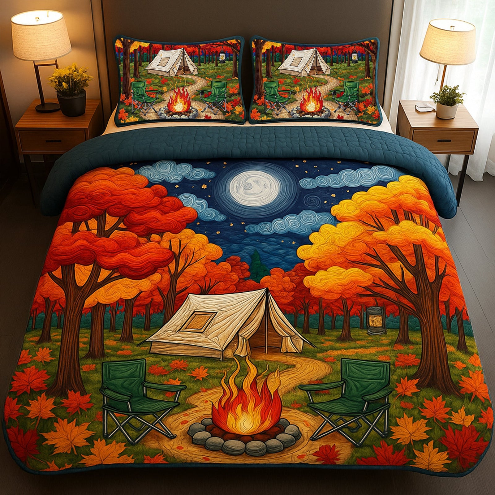 Autumn Nights By The Fire Quilt Bedding Set - Gift For Camping Lovers 06PGLU160725