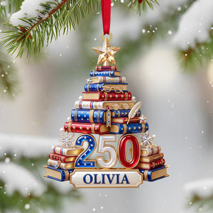 Book Stack Christmas Tree Ornament - Personalized 250th Anniversary Gift For Book Lovers 02PGTN220826