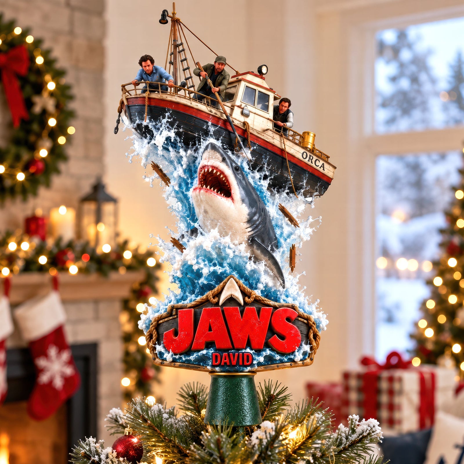 Shark Attack Christmas Tree Topper - Personalized Gifts For Movie Lovers 02naqn170926