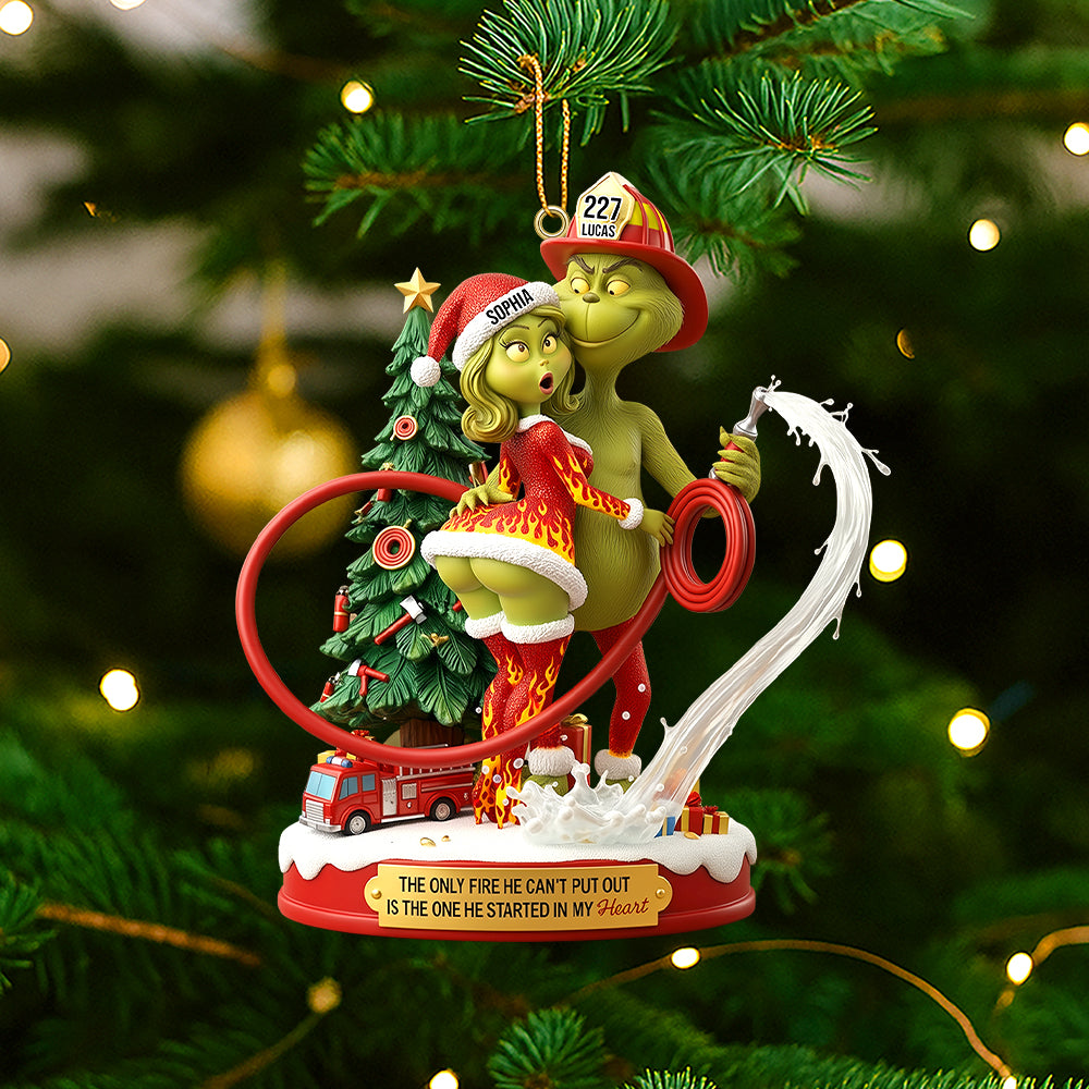 Funny Firefighter Green Monster Personalized Gifts For Couple Christmas Ornament 02tgtn011025