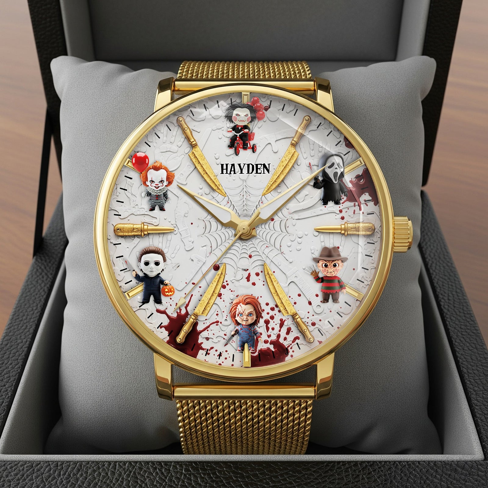 Cute Horror Characters Mesh Straps Watch - Personalized Gifts For Horror Movie Fans 03QHLU170725