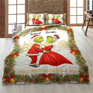 Green Monster Couple Christmas Quilt Bedding Set - Personalized Gifts For Couples 07PAQN041125