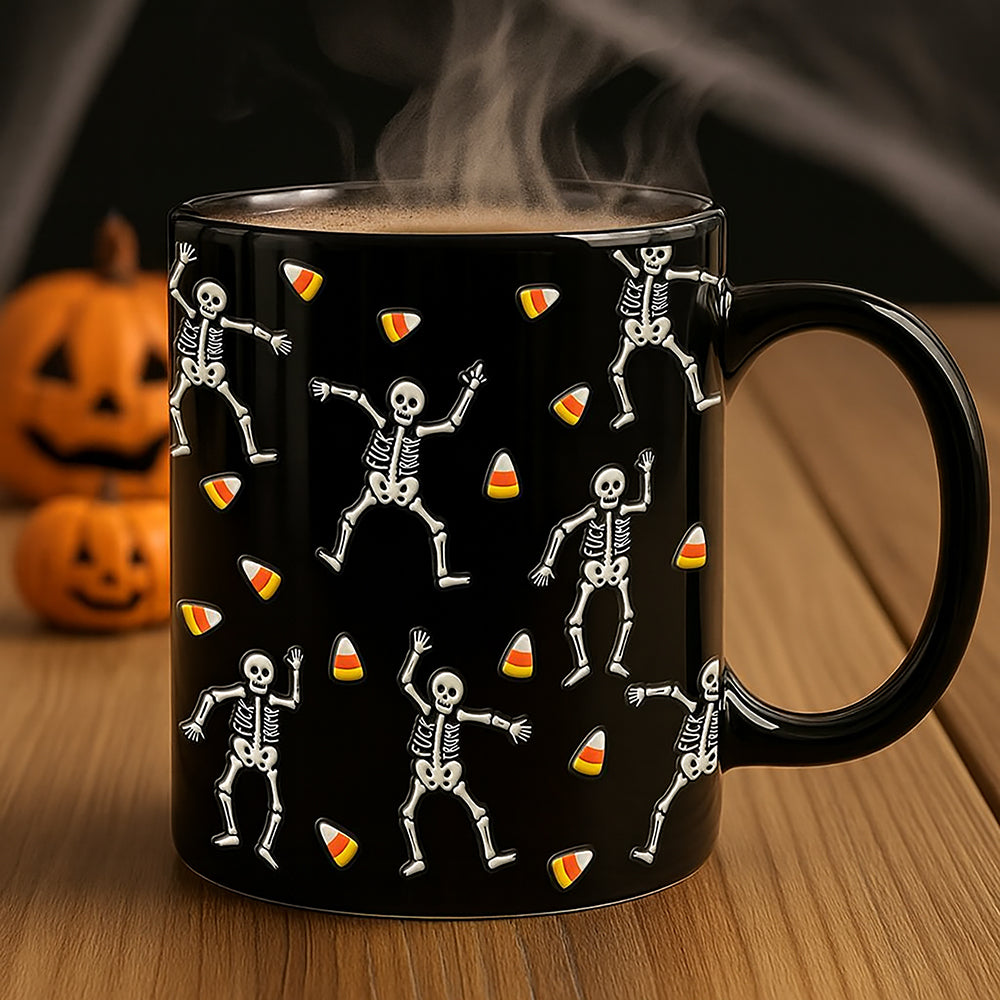 Slightly Subtle Halloween Skeleton Black Mug 03qhqn230825