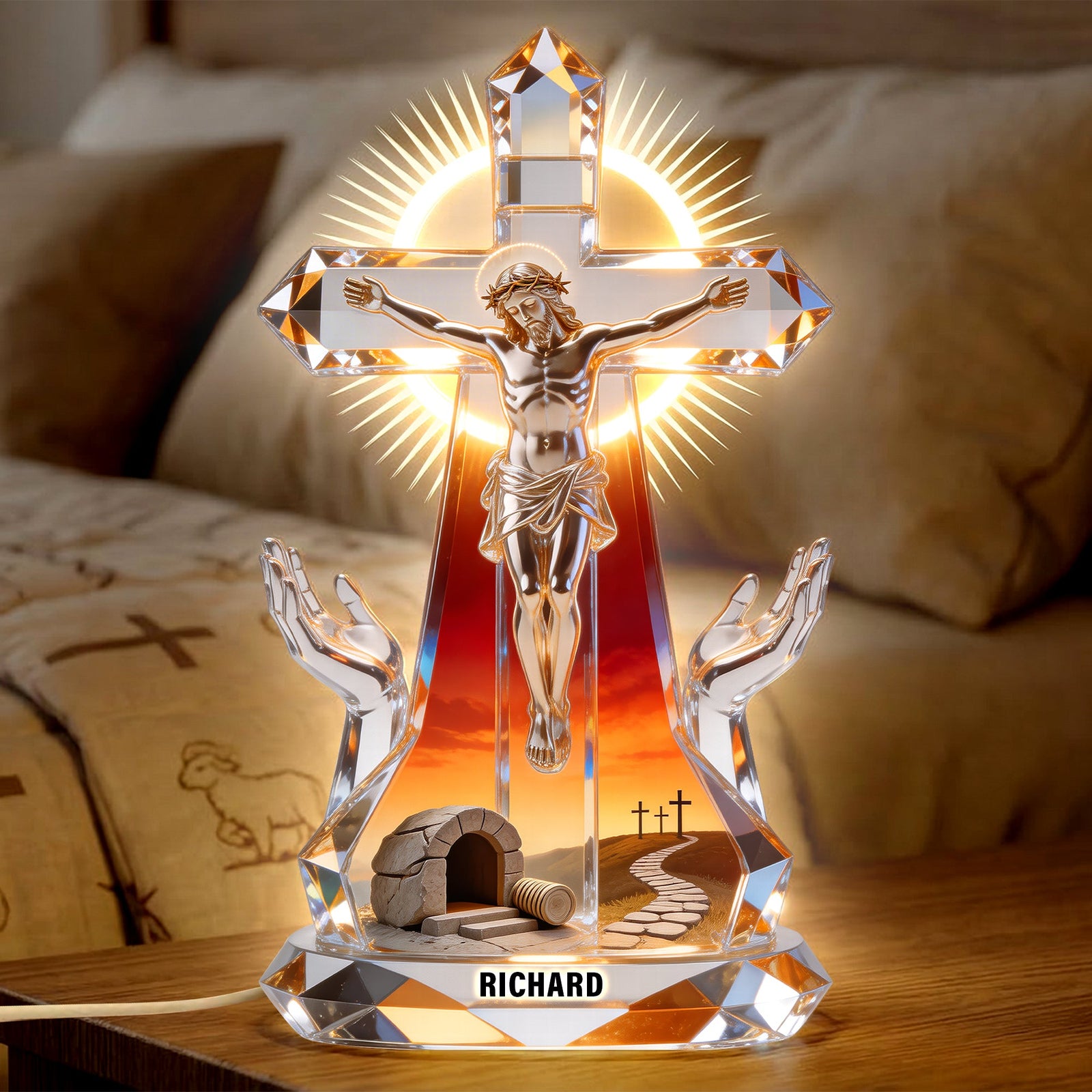 Jesus Christ Crucifix Light Box - Personalized Gifts For Christians 01naqn140326