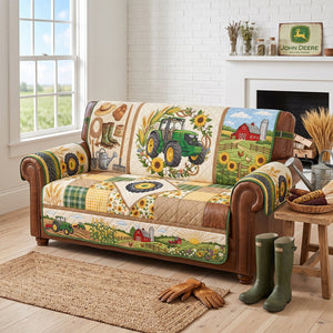 Green Farm Tractor Quilted Sofa Cover - Personalized Gifts For Tractor Lovers 05pgtn260626