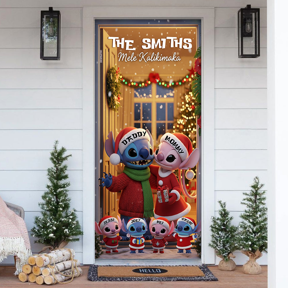 Blue Alien Family Door Cover - Personalized Gifts For Family 05PGLU061125