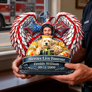 Heroes Live Forever Acrylic Plaque - Personalized Memorial Gift For Firefighter 01HULU300126