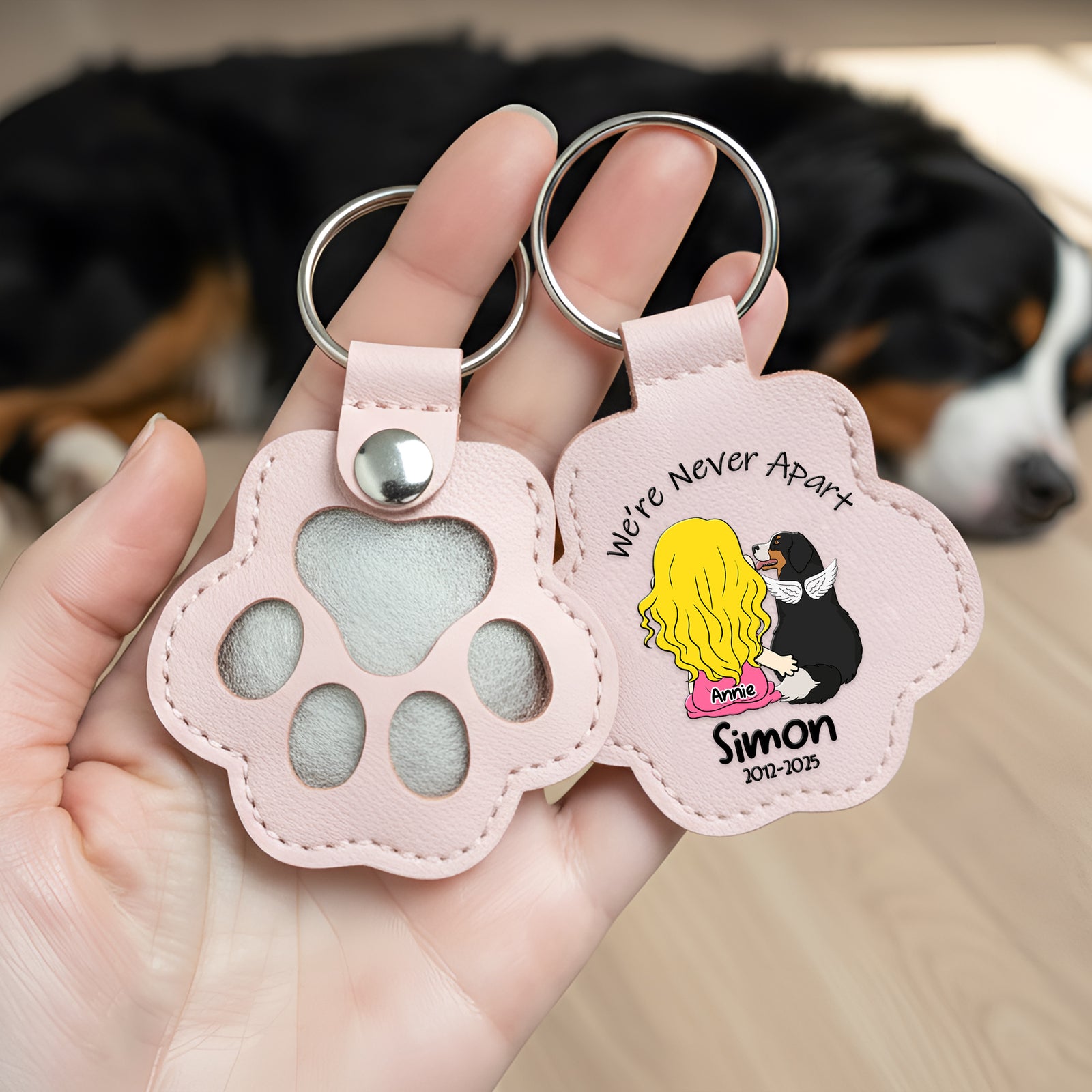 We're Never Apart Pet Fur Storage Keychain - Personalized Memorial Gift For Pet Lovers 09LALU021025