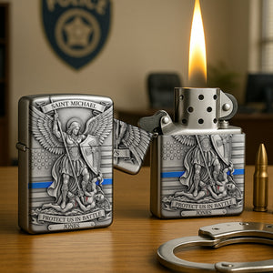 Saint Michael Protect Police Lighter, Personalized Gifts For Police Officer, Captain, Sheriff,... 02qhtn250825