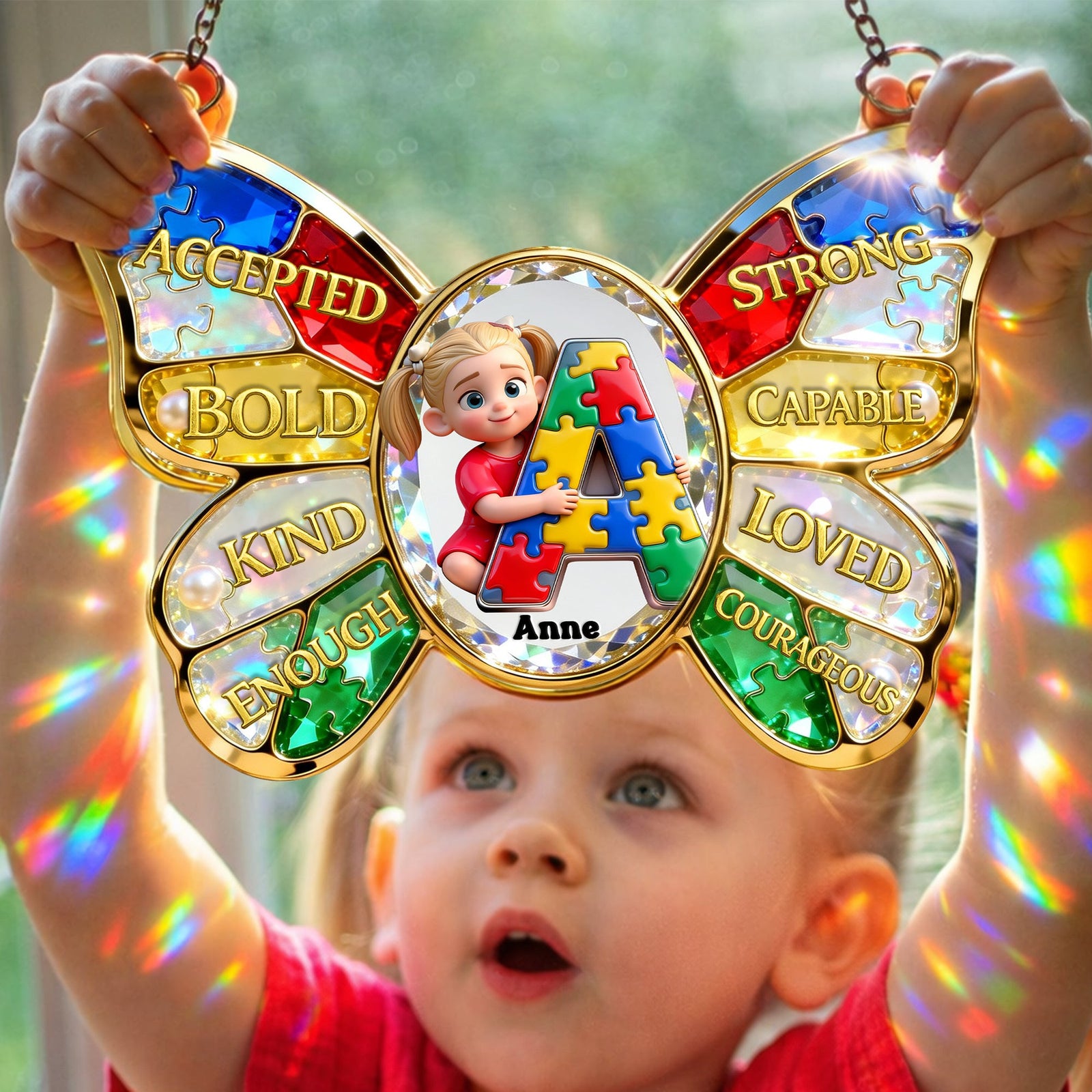 Autism Kids Suncatcher  - Custom Photo Gifts For Autism Awareness Suncatcher Ornament 01NALU160326