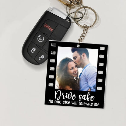 Drive Safe No One Else Will Tolerate Me- Custom Photo Flat Car Ornament And Keychain- Couple Gift - Ornament - GoDuckee