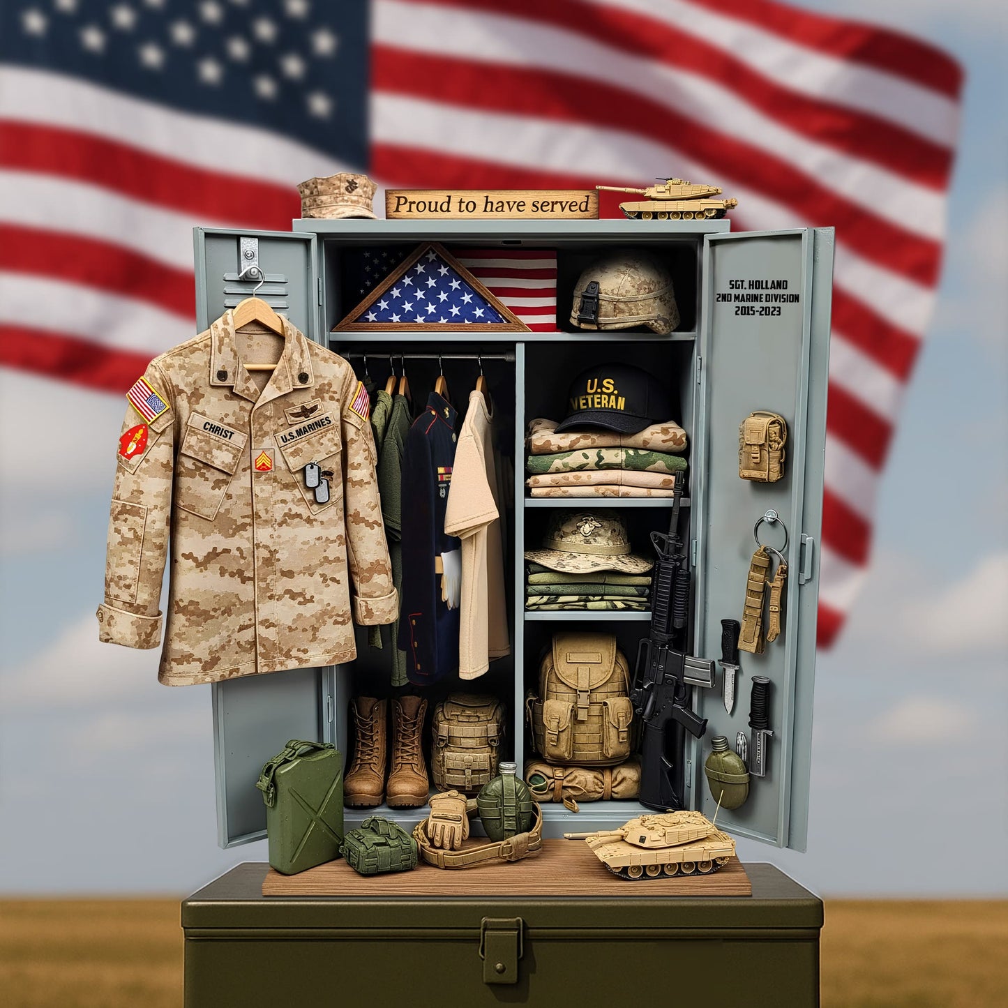 Proud To Serve Christmas Plaque – Custom Keepsake For Veterans 01qhtn090625