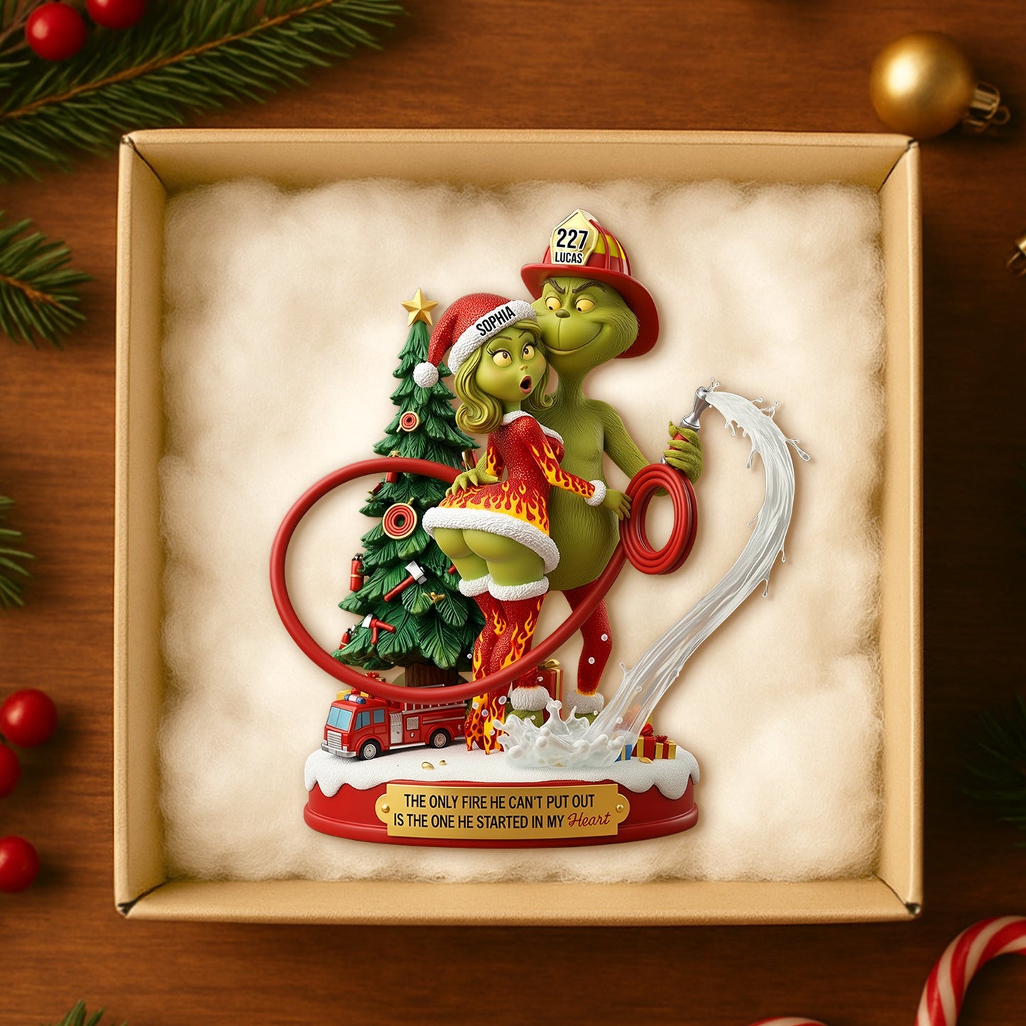 Funny Firefighter Green Monster Personalized Gifts For Couple Christmas Ornament 02tgtn011025