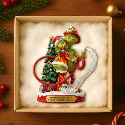 Funny Firefighter Green Monster Personalized Gifts For Couple Christmas Ornament 02tgtn011025