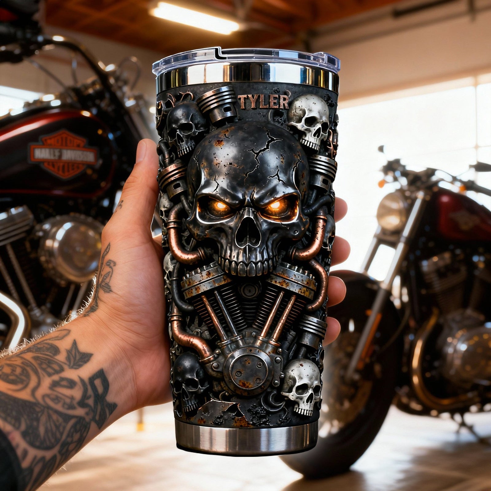 Fierce Skull Motorcycle Tumbler, Personalized Gifts For Bikers 04qhlu070126