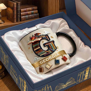 Vintage Book Dragon Alphabet Initial Letter Accent Mug, Personalized Gifts For Book Lovers 02qhdt231225