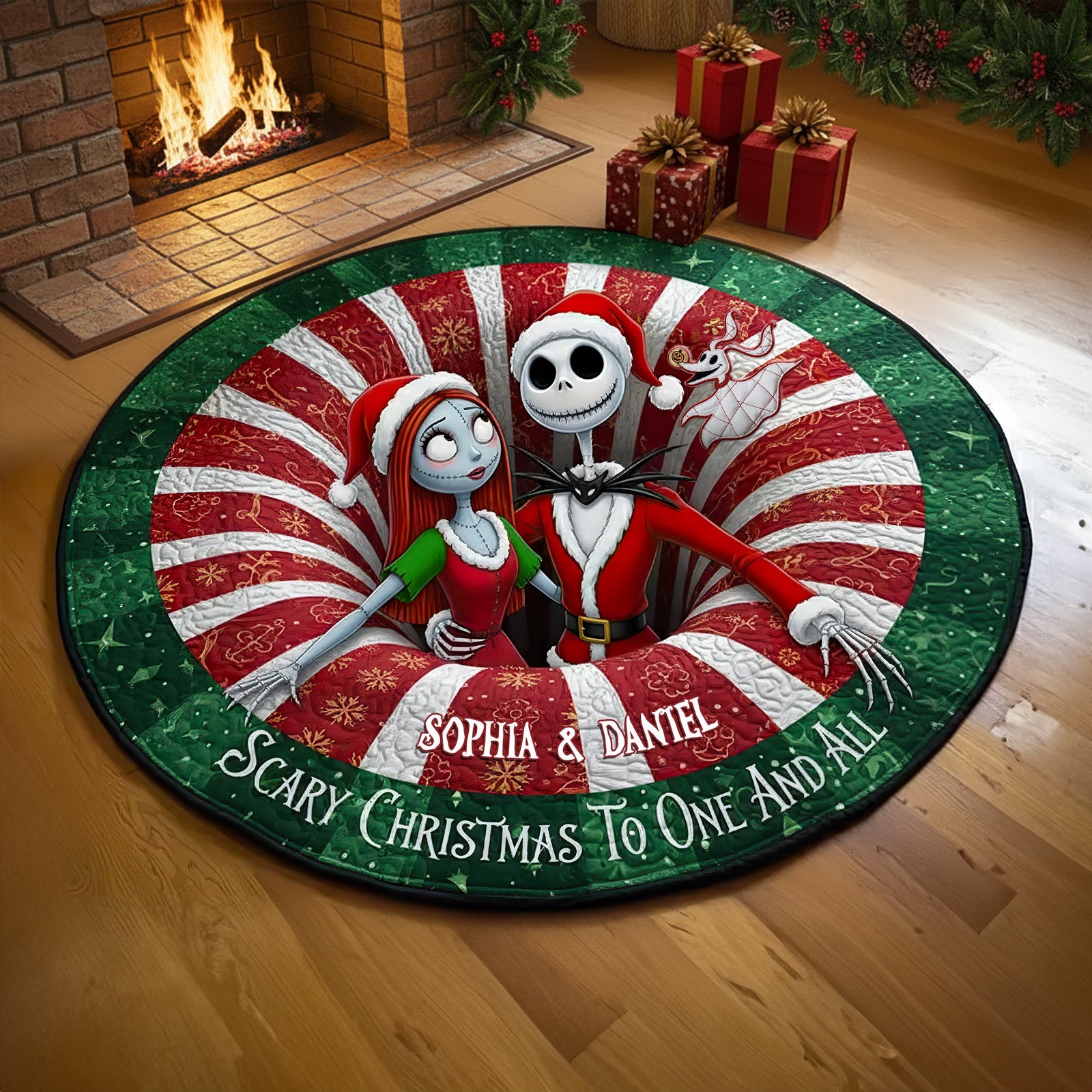 Creepy Cute Couple Round Mat - Personalized Christmas Gift For Couples 03HULU250925
