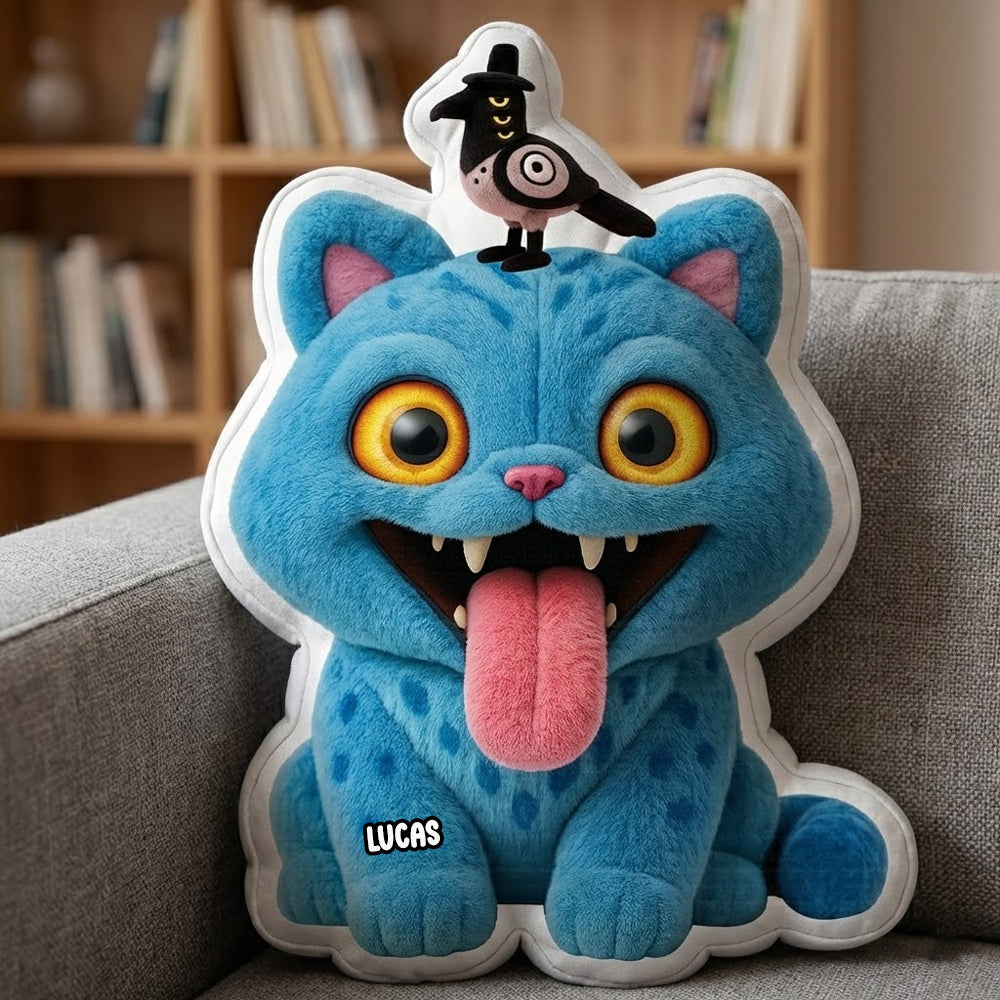 Blue Mischief Cat Shaped Pillow Personalized Gifts 03natn081125