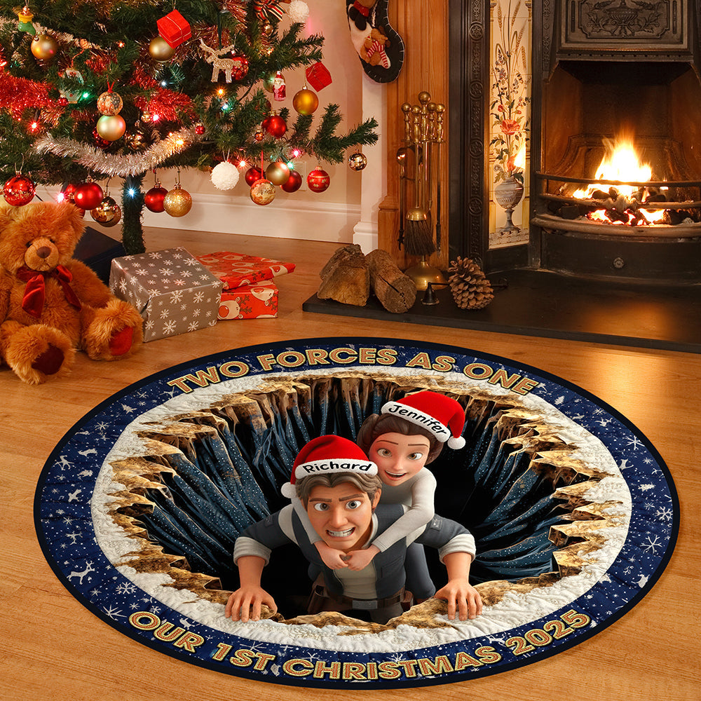 Two Forces, One Christmas Quilted Round Mat Personalized Gifts For Couple 05TGQN081025