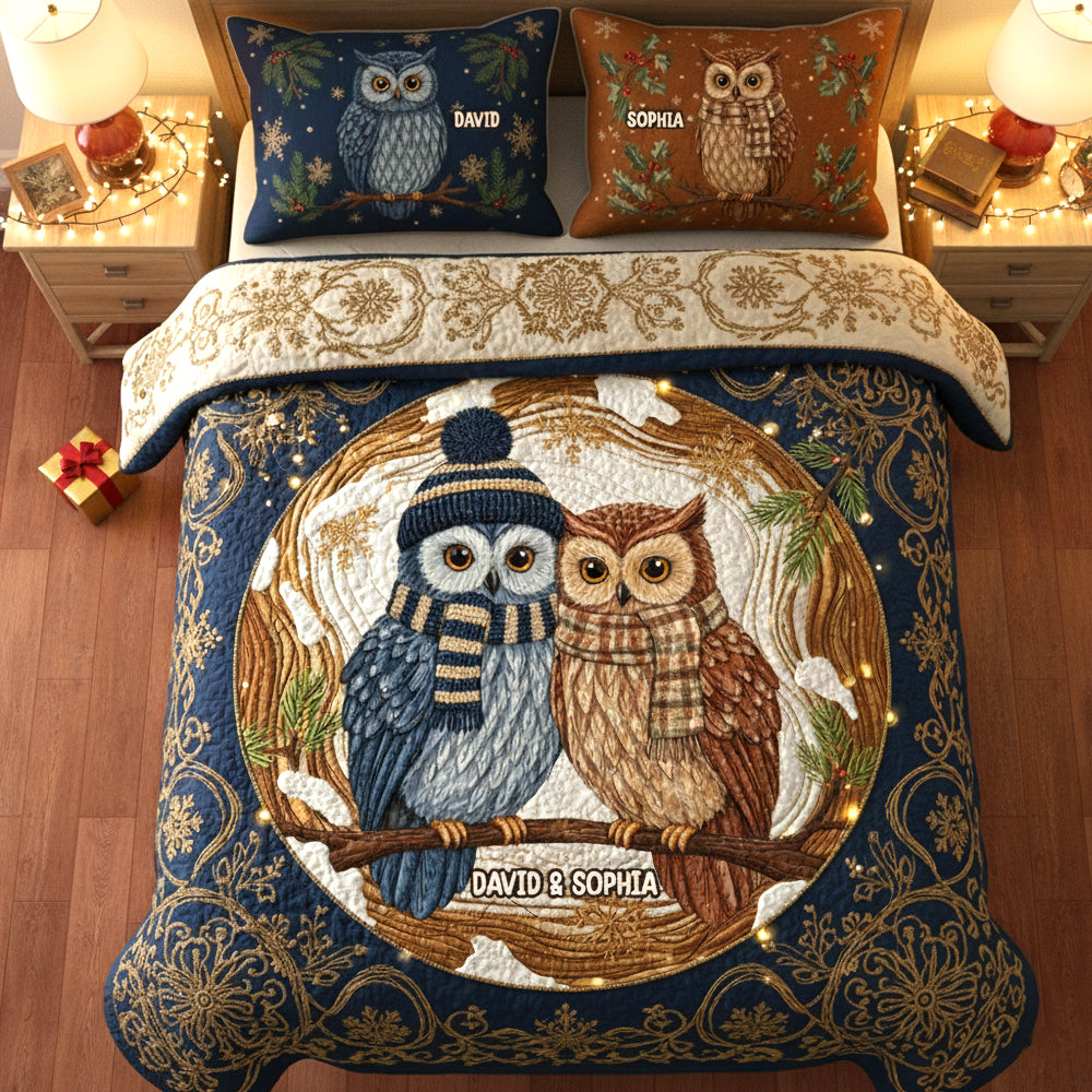 Owl Couple Personalized Christmas For Couple Quilt Bedding Set 02hytn211025