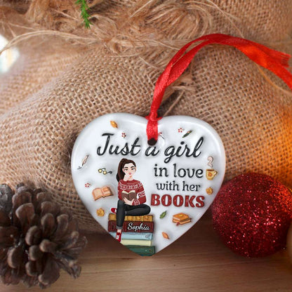Personalized Gifts For Book Lovers, Just A Girl In Love With Her Books Ceramic Ornament 02ACDT221024PA - Ornament - GoDuckee