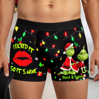 Playful Green Couple Christmas Boxers - Personalized Gifts For Him 02NALU160925
