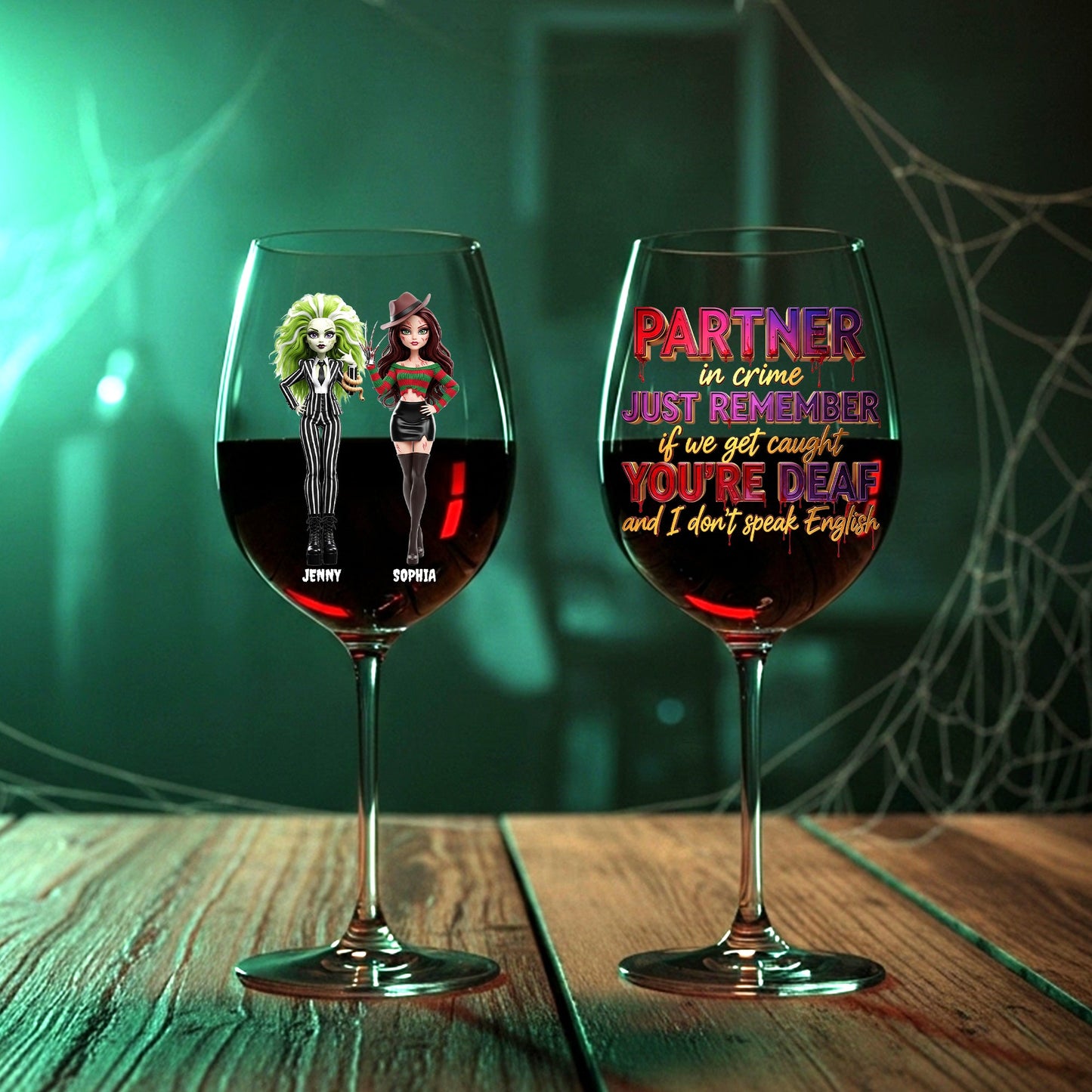 Spooky Dolls Personalized Halloween Gifts For Drinking Lovers Besties Wine Glass 05natn250825