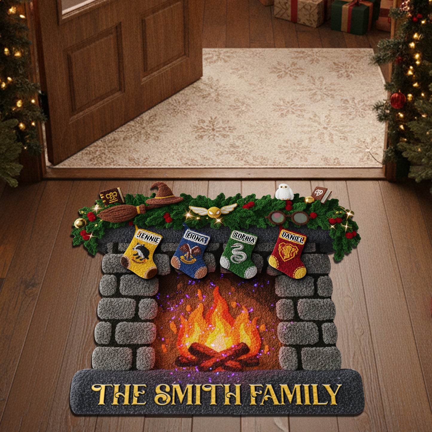Hanging Stockings Fireplace Doormat - Personalized Gift For Family 01TOLU300925