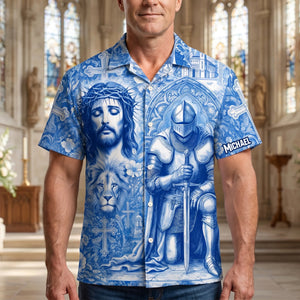 Kneeling Knight Toile de Jouy Hawaiian Shirt - Personalized Gifts For Christian Hawaiian Shirt 01HUDH170626