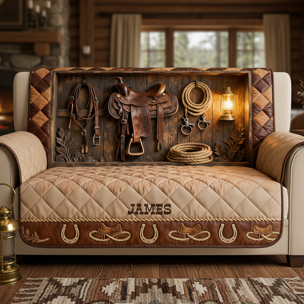 Horse Workshop Sofa Cover - Personalized Gifts For Horse Lover Quilted Sofa Cover 04KITA280126
