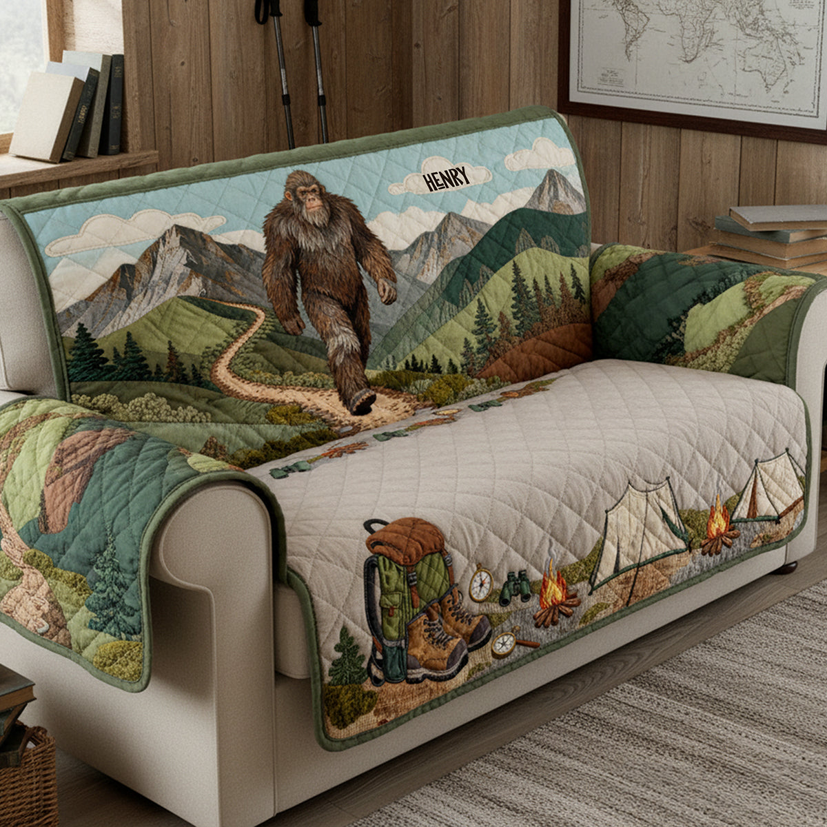 Hiking Quilted Sofa Cover - Personalized Gifts For Camping Lovers 01kita280126