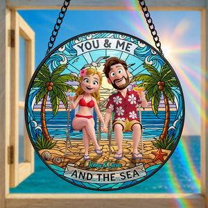 Happy Couple At Beach Stained Glass Suncatcher, Personalized Gifts For Couple 02qhtn160725hg