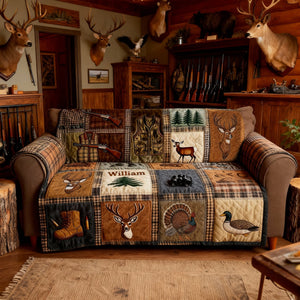 Hunting Collage Quilted Sofa Cover - Personalized Gifts For Hunters 04qhlu240126