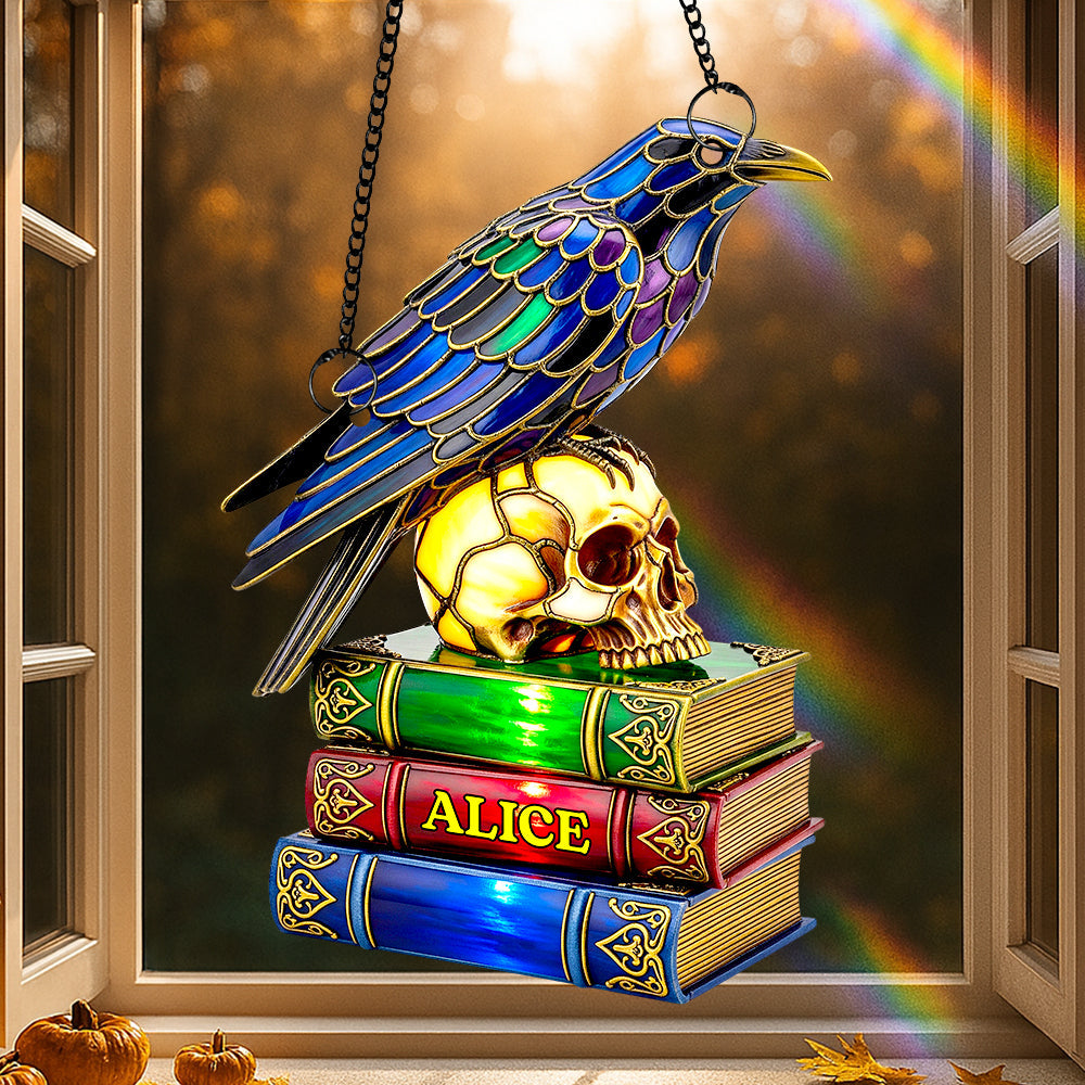 Raven & Skull Suncatcher Ornament Personalized Gifts For Book Lovers 01NADT140825