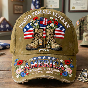 Proud American Female Veteran Classic Cap - Personalized Gifts For Veterans 04qhqn130226