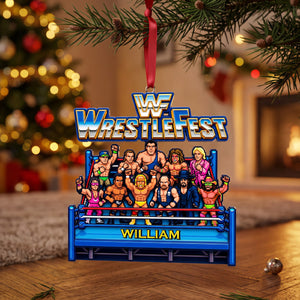 Retro Wrestling Pixel Christmas Ornament - Personalized Gifts 01natn250926