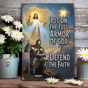 Kneeing Knight & God Print Metal Sign - Personalized Gifts For Christian 03HUPU150725