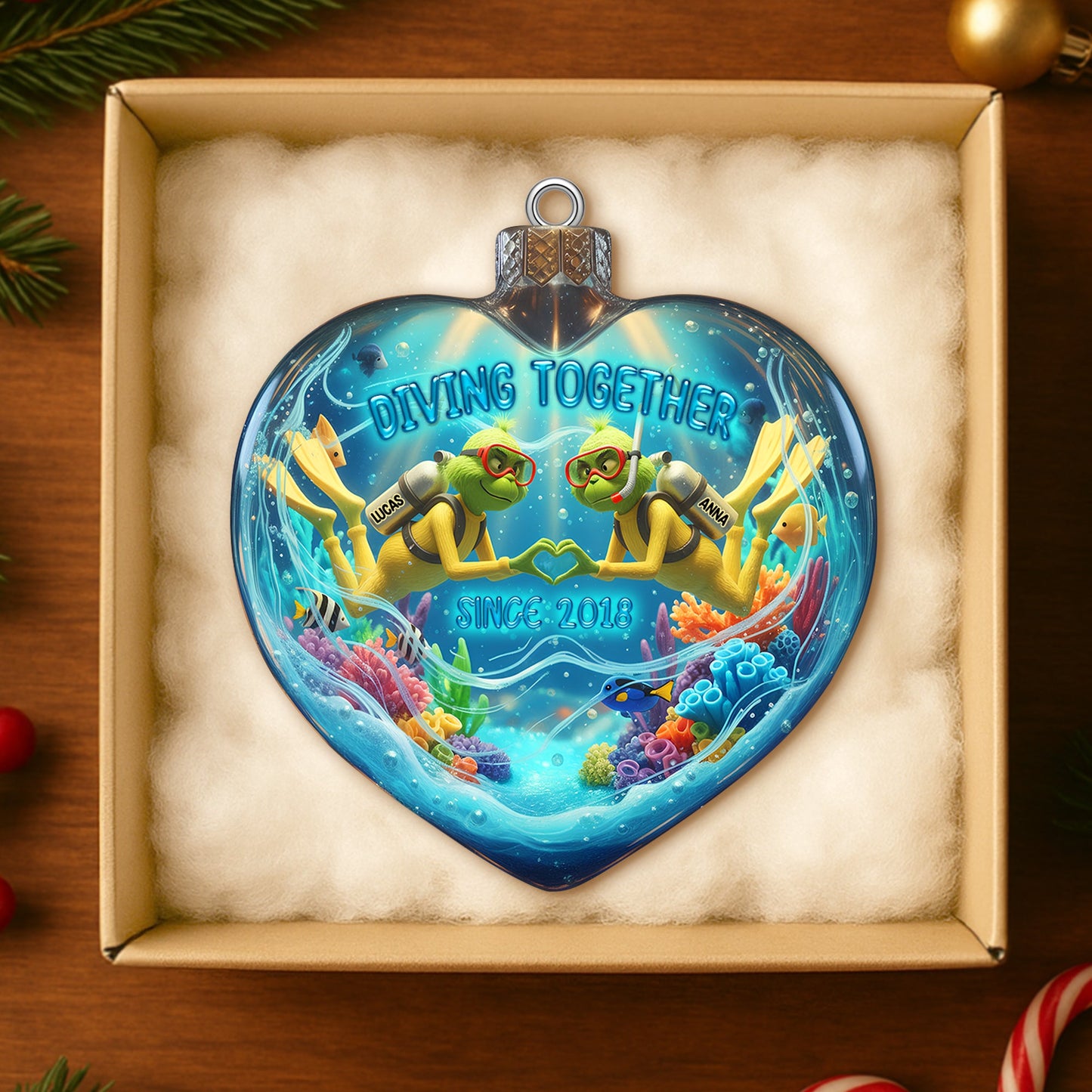 Green Scuba Diving Couple Ornament - Personalized Gifts For Scuba Diving Couple 01qhtn260925