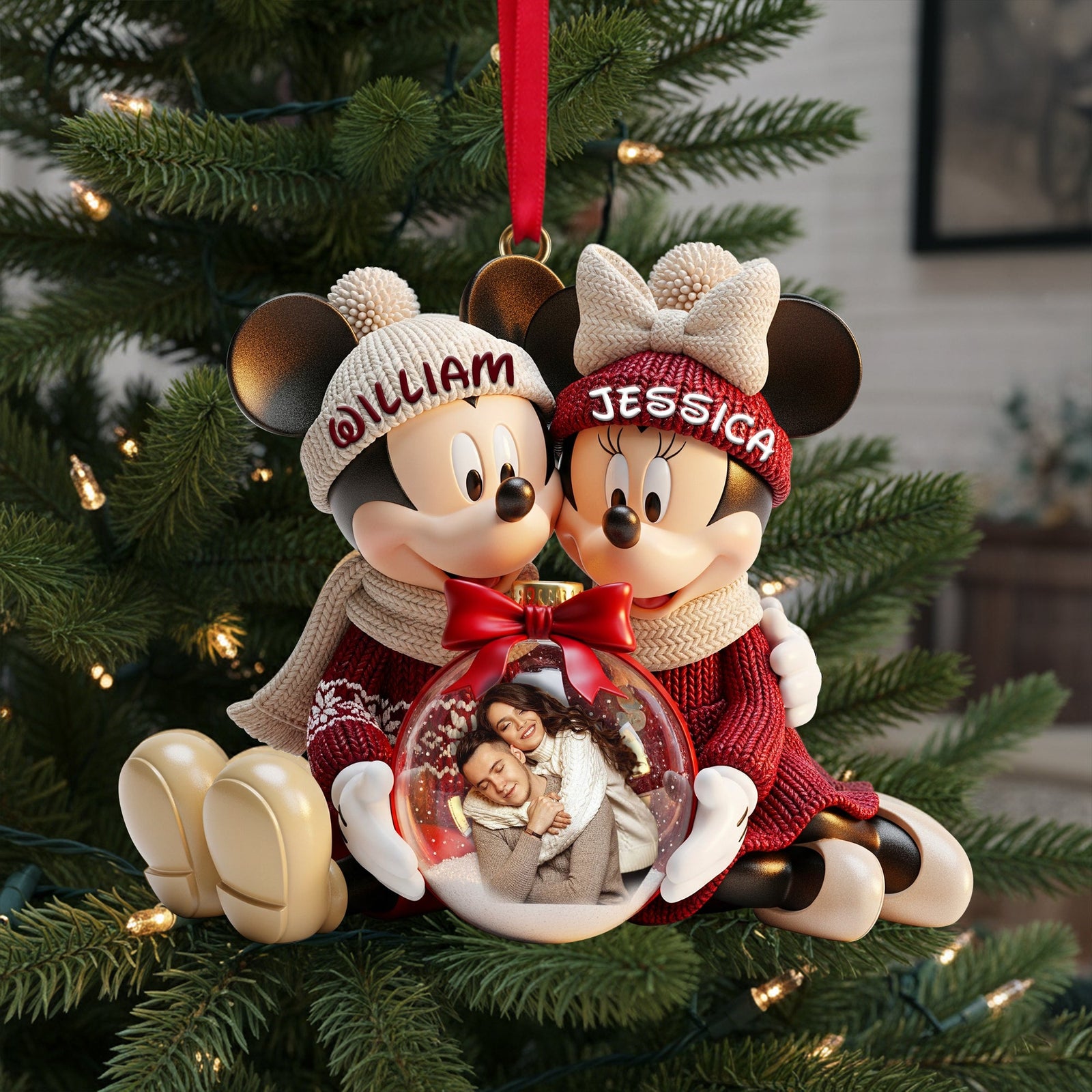 Snowy Embrace Couple Ornament - Personalized Custom Photo Gift For Couples 04PGLU031125