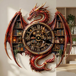 Vintage Dragon Bookstore Wall Hanging Clock, Personalized Gifts For Book Lovers 02qhdt240726