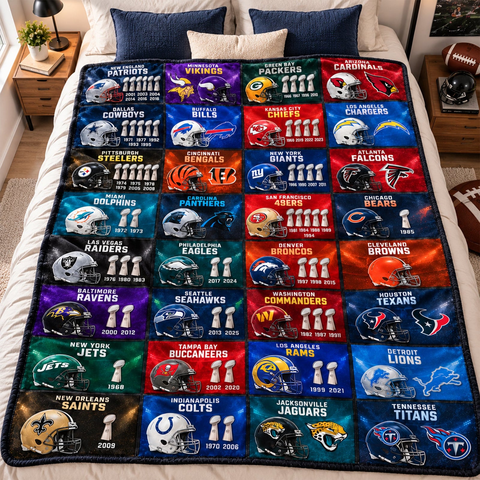 Professional Team Helmets Arranged In A Grid Pattern Blanket - Personalized Gifts For Sport Lovers 01halu031026