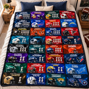 Professional Team Helmets Arranged In A Grid Pattern Blanket - Personalized Gifts For Sport Lovers 01halu031026