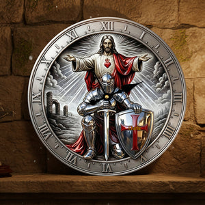 Kneel Templar Knight Jesus Wall Clock, Personalized Gifts For Christians 02qhta190126