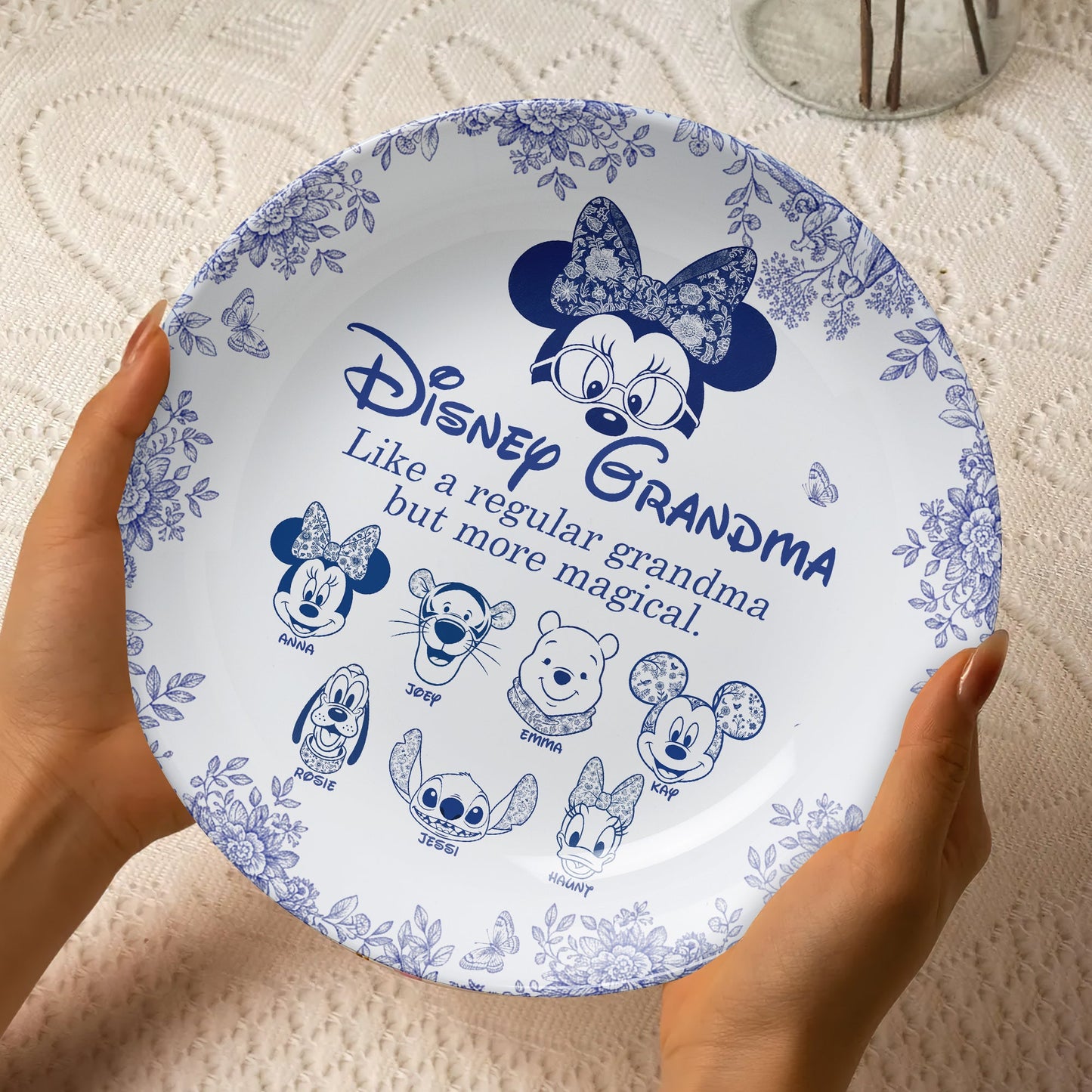 Magical Cartoon Characters Round Plate - Personalized Gift For Grandma/Mom 03PGLU260925
