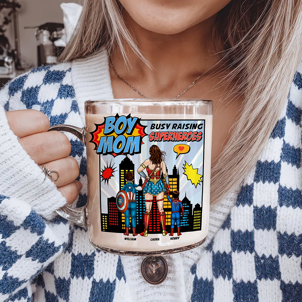 Boy Mom Clear Glass Mug Personalized Gifts For Mom 02NAQN280325PA-Homacus