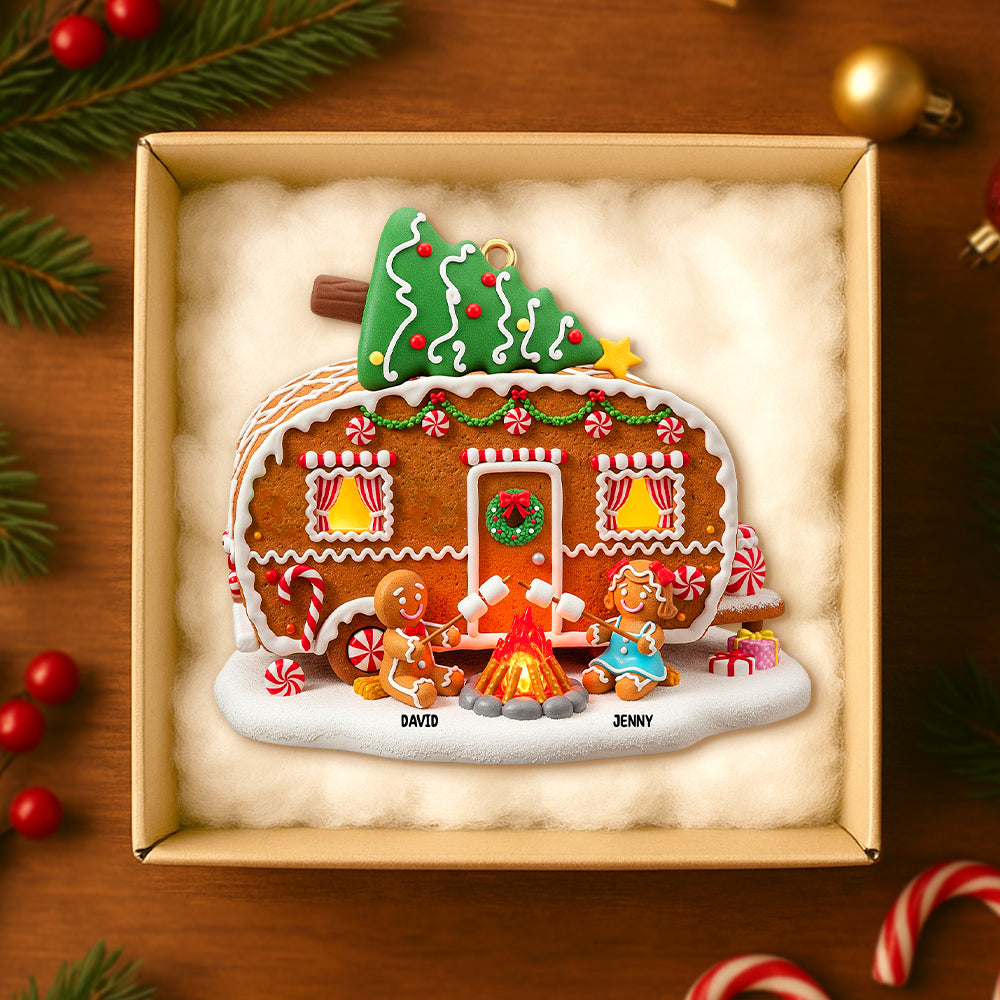 Personalized Gifts For Camping Gingerbread Couple Christmas Wooden Ornament 03pgtn190825
