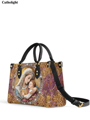 Catholight  Divine Madonna and Child Leather Handbag - Elegant Religious Artwork