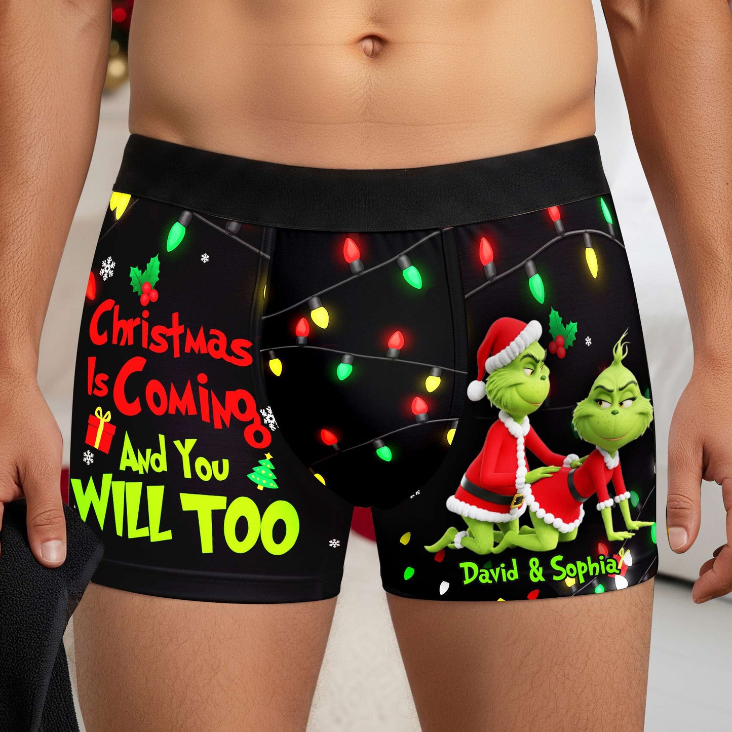 Saucy Green Couple Christmas Boxers - Personalized Gifts For Him 03NALU160925